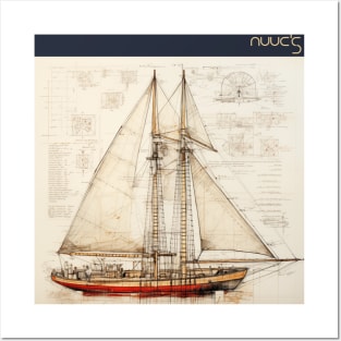 Technical diagram of an old sailboat Posters and Art